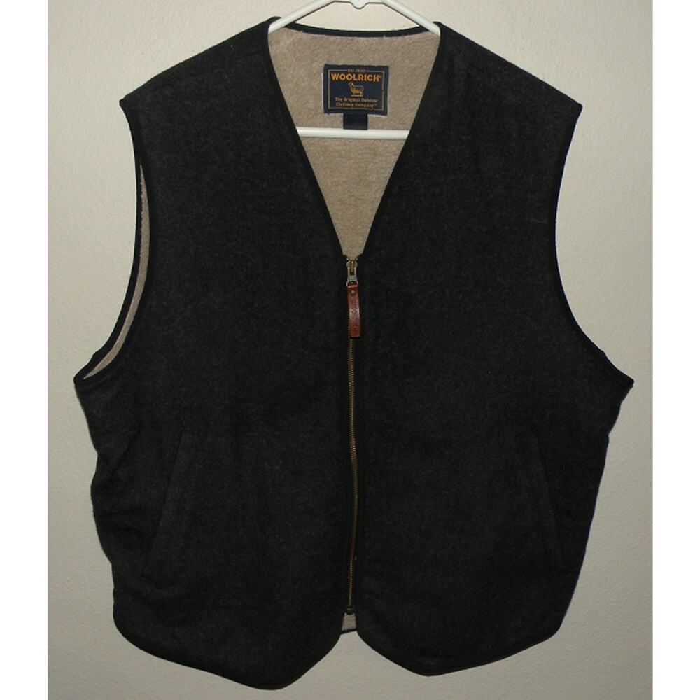 Woolrich Men’s Large Wool Blend Zipper Vest Charcoal Gray Sherpa Lined